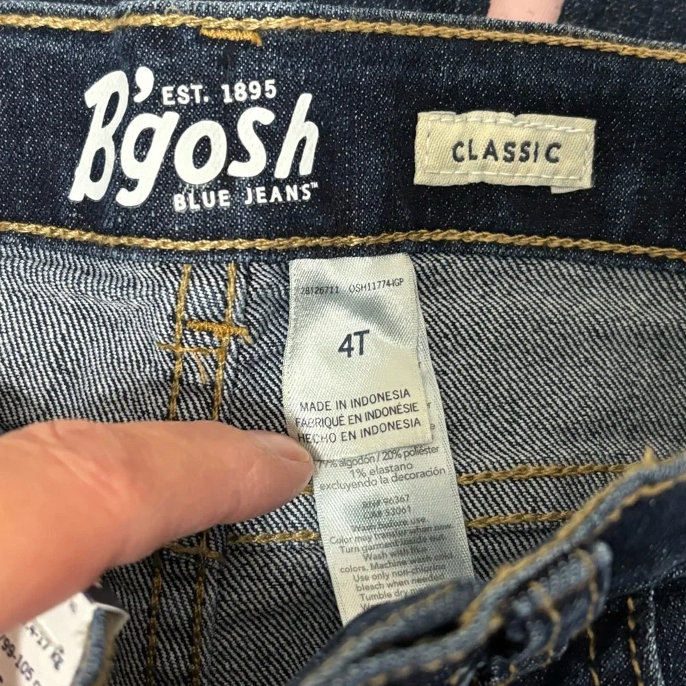 B'gosh Jeans Boys 4T Blue‎ Adjustable Waist Whiskered Classic Straight Leg Denim